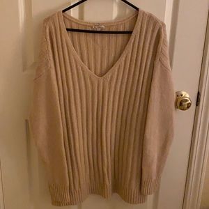 Tan oversized v neck sweater